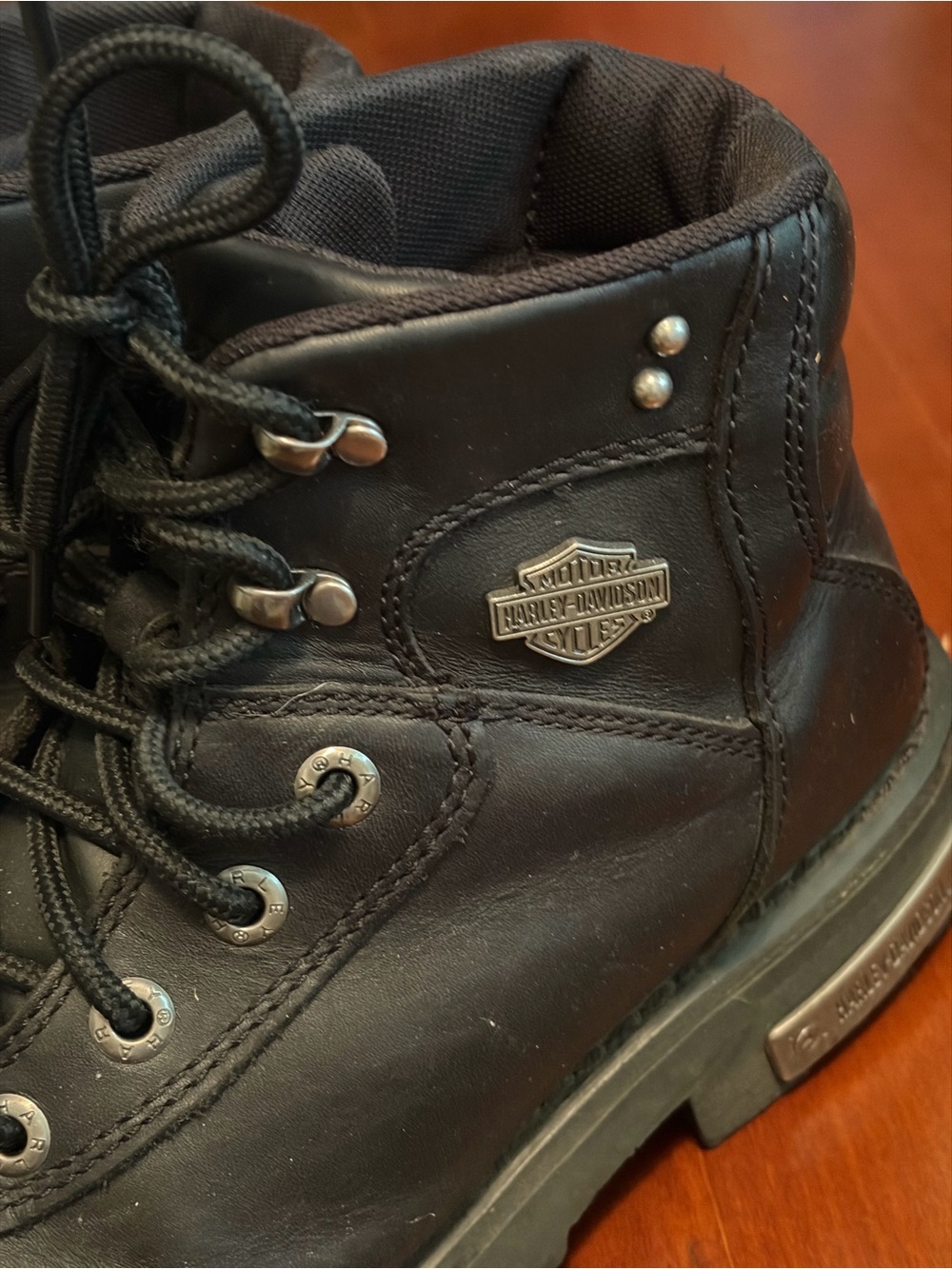 Harley-Davidson Black Leather Lace-Up Riding Boots